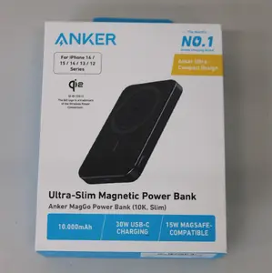 Anker MagGo A1664H11 Bezvadu ārējā baterija 10000 mAh Melna Ultra Plāna Qi2 Sertificēta 15W Bezvadu Uzlāde 30W USB-C Ports DEMO