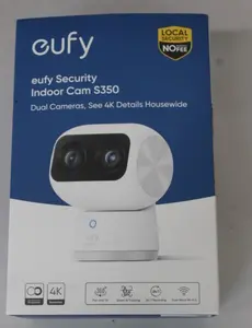 Eufy S350 Indoor Security Camera White 4K UHD Wi-Fi 6 Tabletop Pan and Tilt Night Vision Smart AI Detection