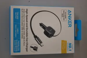 Anker Nano Car Charger with 75W output, USB-C port, and built-in retractable USB-C cable