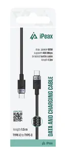 ER ТЕКСТИЛЬНЫЙ КАБЕЛЬ USB-C / USB-C 1.5M, USB 2.0 ЧЕРНЫЙ