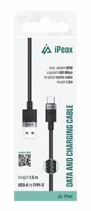 Текстильный кабель ER USB-A / USB-C 1.5M USB 2.0 черный