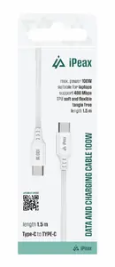 Кабель ER USB-C / USB-C 1.5м белый 5А 100Вт TPU