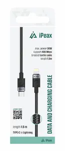 Кабель ER текстильный USB-C / Lightning 1.5м USB 2.0 черный