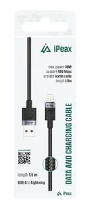 Текстильный кабель ER USB-A / Lightning 1.5М USB 2.0 черный