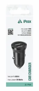 ER CL-02 Car Charger with 4.8A Total Output and Dual USB-A Ports in Black