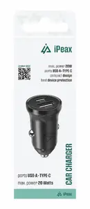 ER CL-03 Car Charger with USB-C and USB-A Ports Power Delivery 20W Black