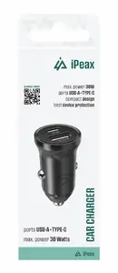 Car charger ER CL-04 Power Delivery 30W USB-C and USB-A ports black