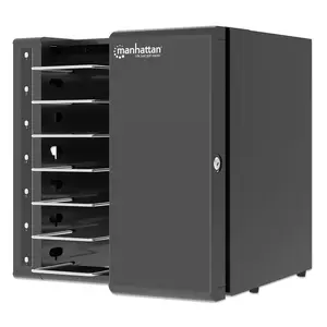 Зарядный шкаф для ноутбуков Manhattan на 7 устройств до 16 дюймов с портами USB-C 65W, ключевым замком и стальным корпусом