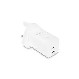 DICOTA D32185 65W GaN Wall Charger with 2 USB Type-C Ports and 1.5m Cable for Laptops, Smartphones, and Tablets, White