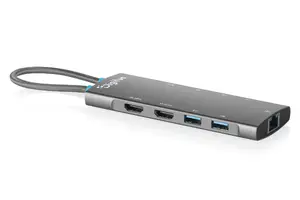 DIGITUS DA-70922 USB-C dokstacija ar 9 portiem universāla planšetdatoriem viedtālruņiem un klēpjdatoriem ar 2x HDMI USB un RJ45 Ethernet