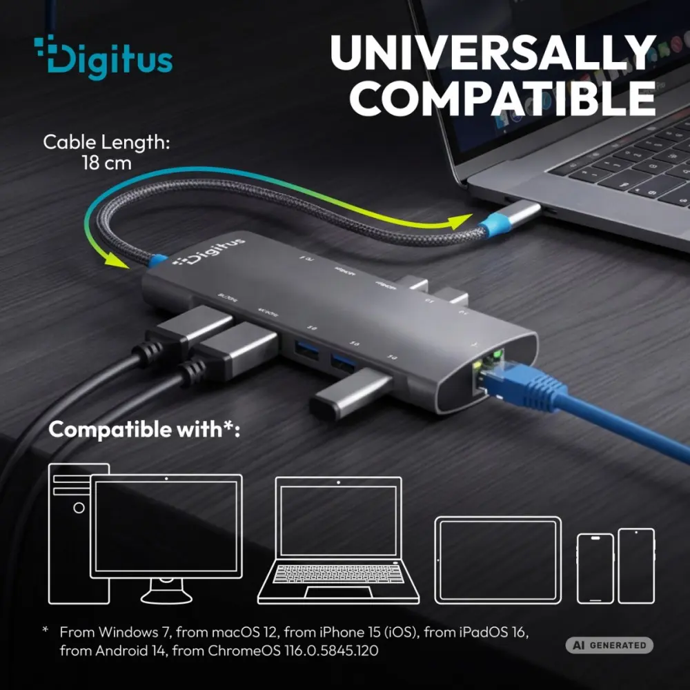 DIGITUS USB-C Dokstacija 11-Portu Photo 11
