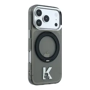 Karl Lagerfeld Apple iPhone 18 Pro Hard Case MagSafe IML Ring Stand 360 Kameo Metal Black
