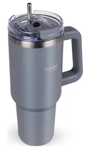 Термокружка Lamart LT4094 из нержавеющей стали с трубочкой и ручкой 1,2 л серая