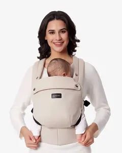 Momcozy Cotton Baby Carrier Khaki with Adjustable Backrest and Straps for Newborns to Toddlers Up to 20 kg
