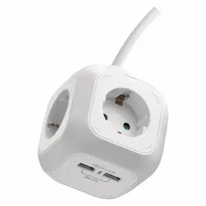 EMOS P04219GU elektrotīkla pagarinātājs ar 4 kontaktligzdām, 2 USB-A pieslēgvietām un 1.9m kabeli, baltā krāsā