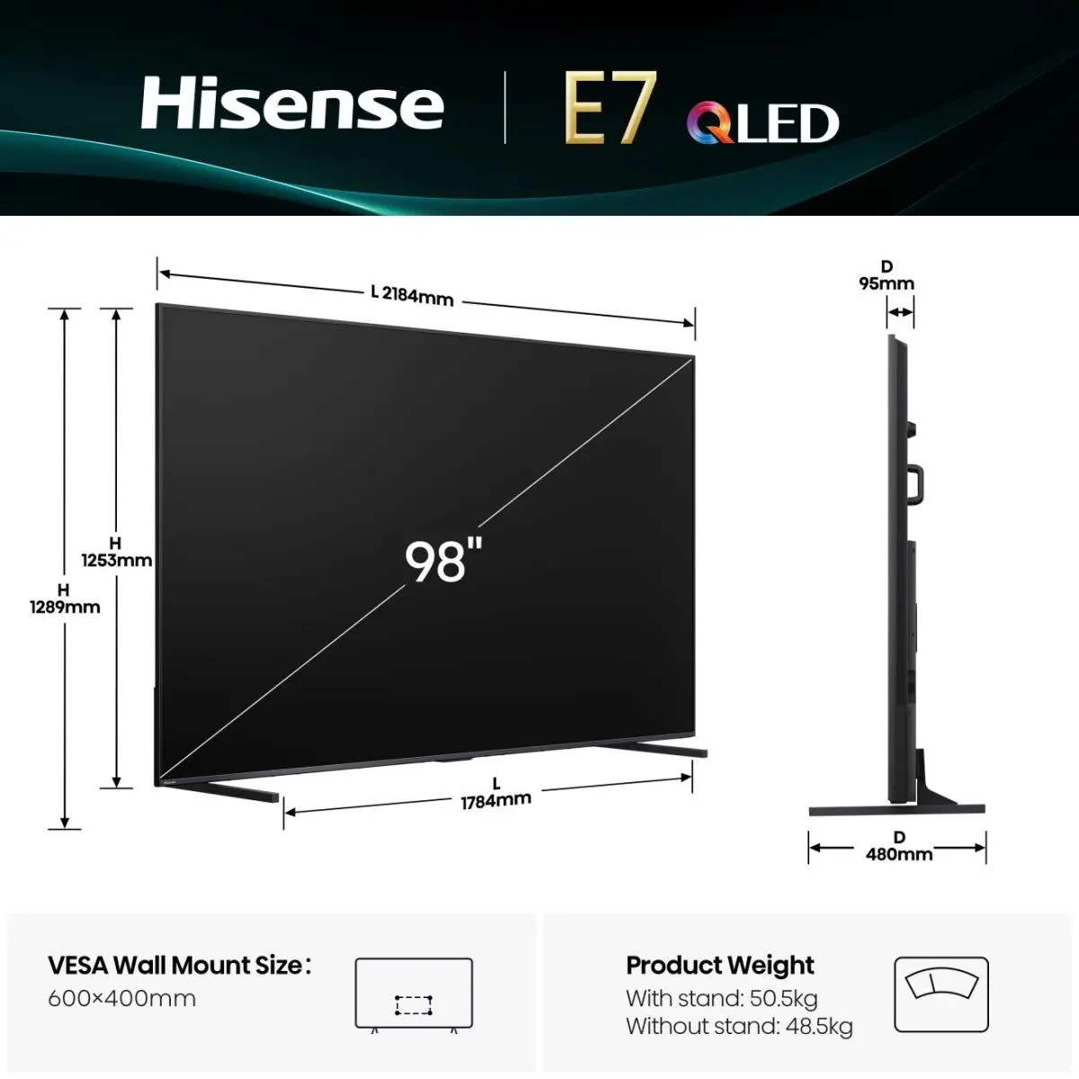 Hisense 98E7Q 98" 4K QLED Смарт-телевизор Photo 2