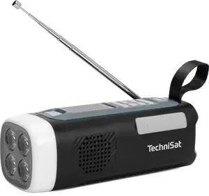 TechniSat Akku-Radio FM AUX, Bluetooth®, Notfallradio, UKW, USB Handkurbel, Powerbank-Funktion, Solarpanel, Taschenlampe, wiederaufladbar Schwarz (0000/2933)