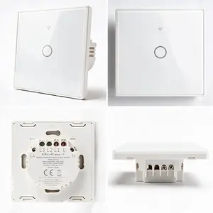 QOLTEC 52715 Smart Touch 1-Channel Light Switch Wi-Fi Timer Tuya Smart Life Tempered Glass White