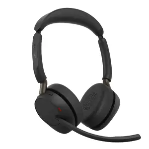 Jabra Evolve3 65 UC bezvadu binaurālās austiņas USB-A ar adapteri un uzlādes statīvu virsauss mikrofons uz stieņa melnā krāsā