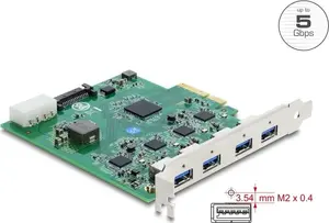 Delock PCI Express x4 interfeisa karte ar 4 x USB 5 Gbps USB Type-A Quad Channel pieslēgvietām