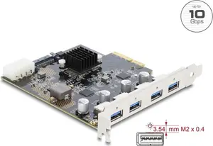 DELOCK 91847 PCI Express x4 Interfeisa karte ar 4 x USB 10 Gbps USB Type-A Pieslēgvietām Divkanālu