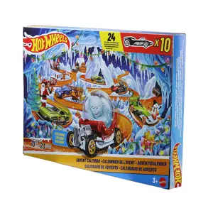 Hot Wheels 2026 Advent Calendar JLG41 with 10 Toy Vehicles in 1:64 Scale, 14 Accessories and 10 Ornament Clips made of Plastic and Metal for Children