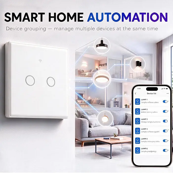 Qoltec 52716 Smart Touch 2-Channel Wi-Fi Light Switch Photo 3