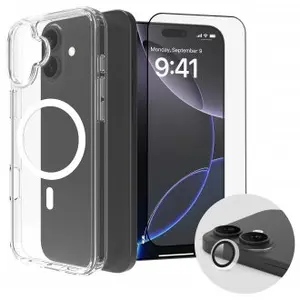 Roobix 3-in-1 Combo Set for iPhone 16 featuring MagSafe Case, Screen Protector, and Camera Lens Protector