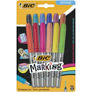 Набор перманентных маркеров BIC Marking Intense, 12 ярких цветов