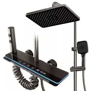 Riff Piano Premium shower set with 3 water outlets, digital display, and light in black