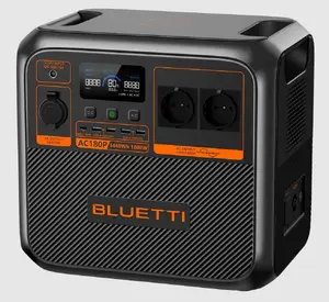 Bluetti AC180P Portable Power Station with 1440Wh LiFePO4 Battery, 1800W AC Output, Pure Sine Wave Inverter, and 9 Output Ports