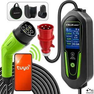 Qoltec Ładowarka do samochodu elektrycznego EV i hybryd z regulacją 2w1 Typ2 | 7kW | 230V | CEE 32A | Wi-Fi | Tuya | Smart life | LCD |  5m