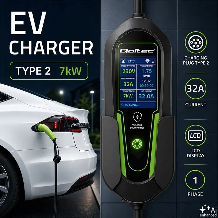 Qoltec 2-in-1 EV Charger Type 2 7kW Wi-Fi Photo 4
