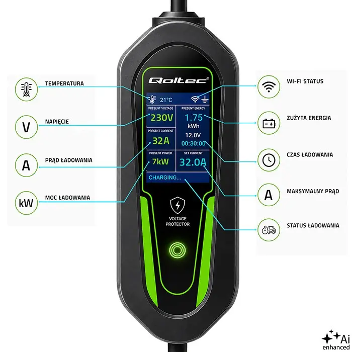 Qoltec 2-in-1 EV Charger Type 2 7kW Wi-Fi Photo 9