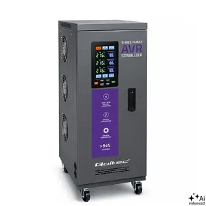 Qoltec Three-Phase Voltage Stabilizer AVR Multiprotection 10kVA Servo Motor Accuracy ±3% LCD Expert Line