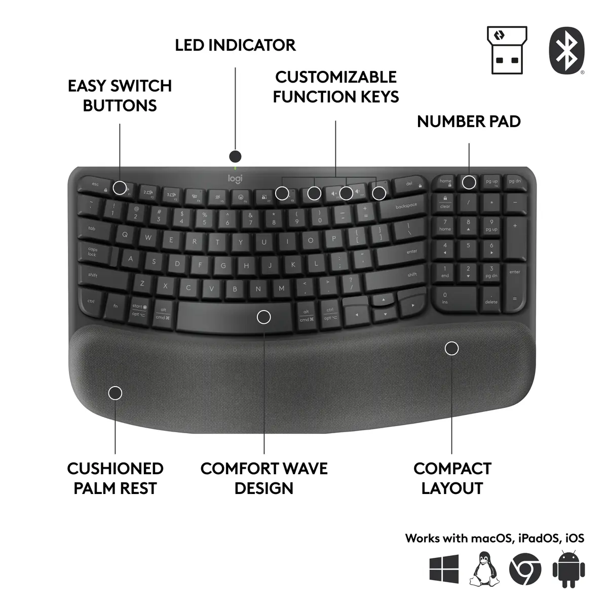 Беспроводная клавиатура Logitech Wave Keys for Business Photo 9