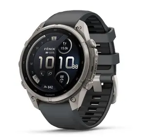 Garmin Fenix 9 Pro Titanium Smartwatch with 1.4-inch AMOLED Display, 47 mm Titanium Case, 64 GB Flash Memory, and Black Silicone Band