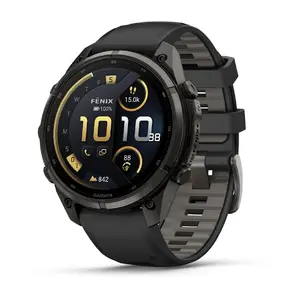 Garmin Fenix 9 Pro Carbon Gray Smartwatch with 1.4-inch AMOLED Display, 47 mm Titanium Case, 64 GB Flash Memory, and Black Silicone Band