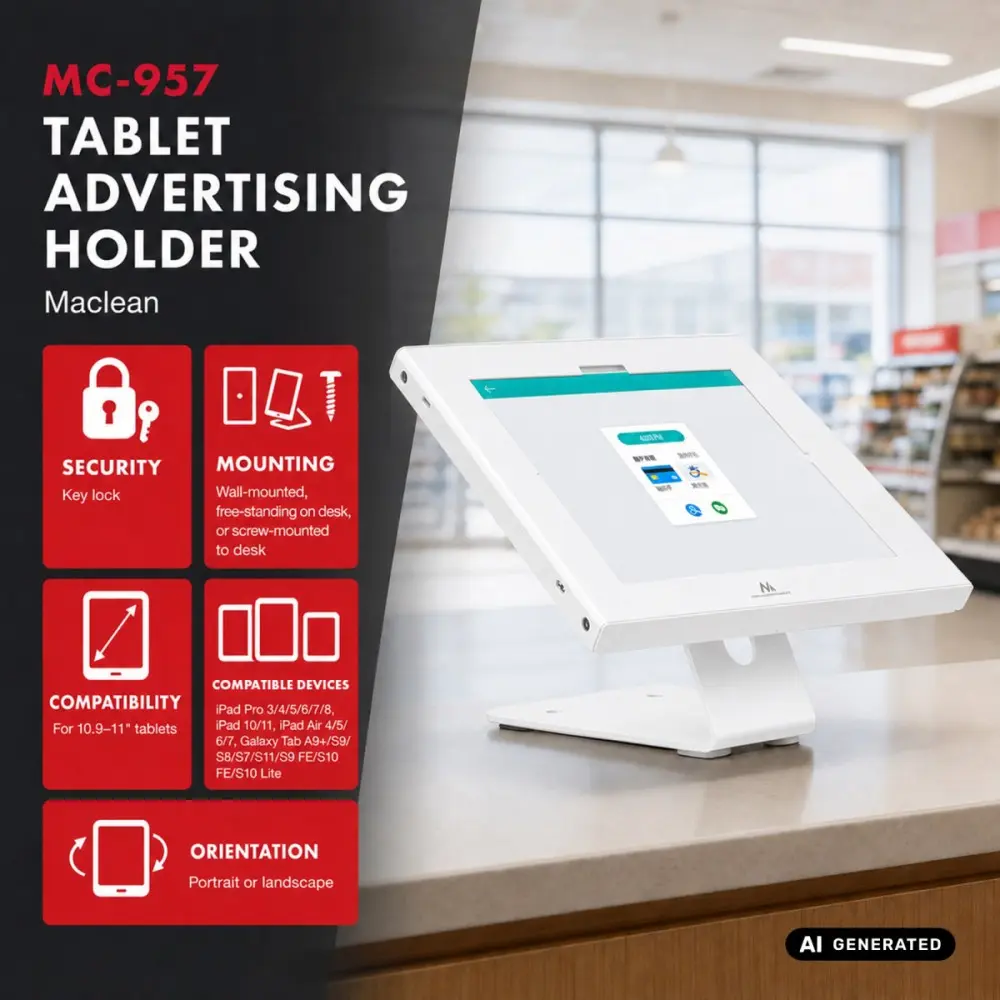 Maclean MC-957 Secure Tablet Stand for iPad and Samsung Photo 3