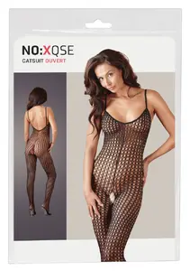 Xantorex Transparent Catsuit Size XL/XXL Black Polyamide Open Crotch Fishnet with Feet