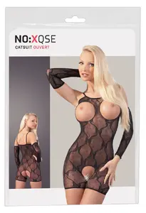 no:xqse Cycling Shorts Catsuit L/XL Crotchless Lace Black