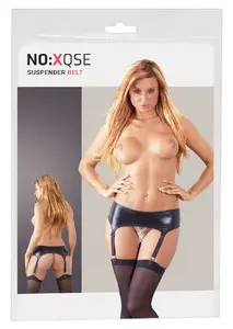 no:xqse Suspender Belt S Wet Look Lingerie Set with Stockings