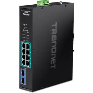 Trendnet TI-PGM102 Gigabit PoE+ Network Switch with 8 RJ-45 Ports and 2 SFP Slots, IP30 Metal Housing, DIN Rail and Wall Mountable, Black