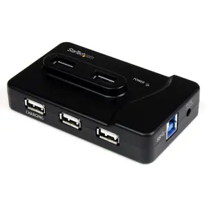 StarTech.com ST7320USBC 6-портовый USB-концентратор с 2 портами USB 3.0 и 4 портами USB 2.0, зарядка 2А, черный пластиковый корпус