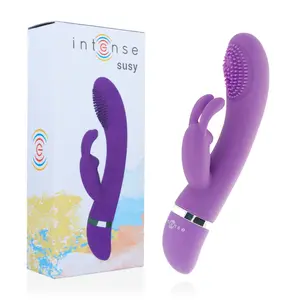 INTENSE SUSY Silikona trusīša vibrators lillā krāsā ar 7 vibrācijas režīmiem, diviem motoriem un pirksta imitācijas funkciju