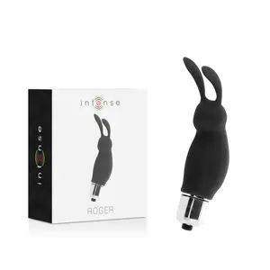 INTENSE FUN TOYS ROGER BLACK Rabbit Vibrator Medical Silicone ABS 1 Speed