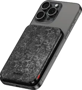 AZO SHARGE CarbonMag 5K Powerbank YDD-SG-C3TXWCX-HEI 5000mAh melns ar 15W Qi bezvadu uzlādi un 20W USB-C