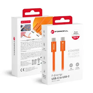 FORCELL F-Energy USB-C uz USB-C kabelis QC4.0 PD 100W 5A 1.2 m oranžs