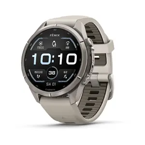 GARMIN Fenix 9 Pro GPS multisporta viedpulkstenis 43mm Titāna ar pelēku un smilškrāsas silikona siksniņu