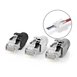 Nedis CCBW89390GY RJ45 Pass Through Connector for CAT7 FTP Solid and Stranded Cables with Gold Plated Contacts Black White Grey 10 pcs